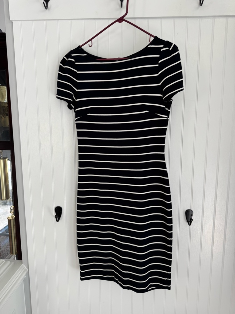 Ann Taylor Black and White Striped Midi Dress